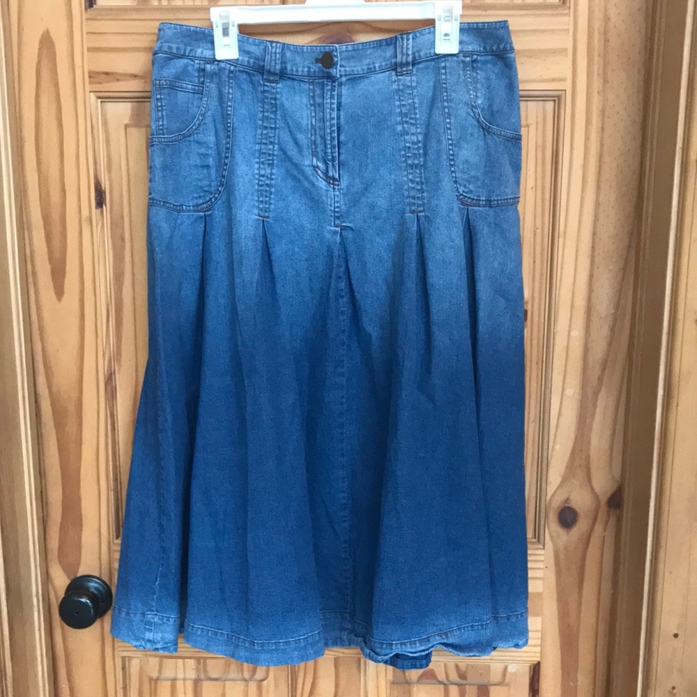 BOGO soft surroundings Blue Denim maxi Skirt long pleated jean XL large PL